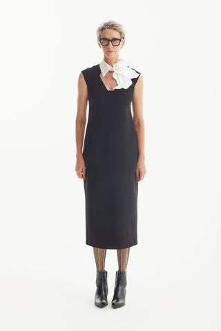 Modern Business Sheath Dress With Decorative Collar - Black