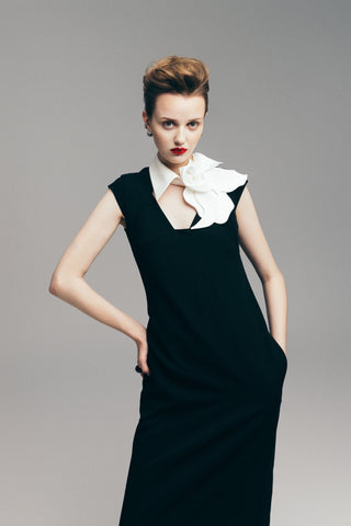 Modern Business Sheath Dress With Decorative Collar - Black