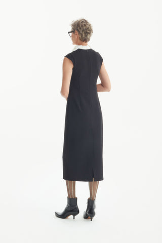 Modern Business Sheath Dress With Decorative Collar - Black