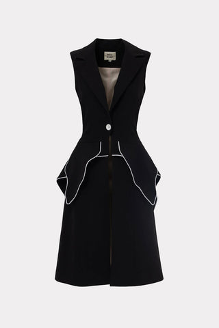 Modern Elegant Deep V-Neck Vest With Peplum Detail Black