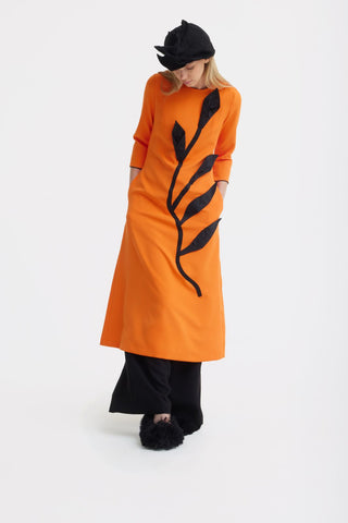 Art-Inspired Semi-Fitted Three-Quarter Sleeves Dress – Orange