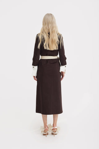 Monochrome Midi Shirt Dress – Brown & White - Julia Allert