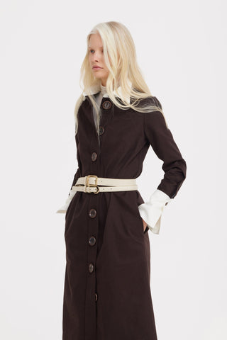 Monochrome Midi Shirt Dress – Brown & White - Julia Allert
