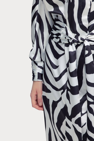 Monochrome Zebra Button-Up Midi Dress