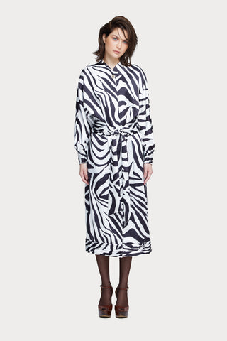 Monochrome Zebra Button-Up Midi Dress