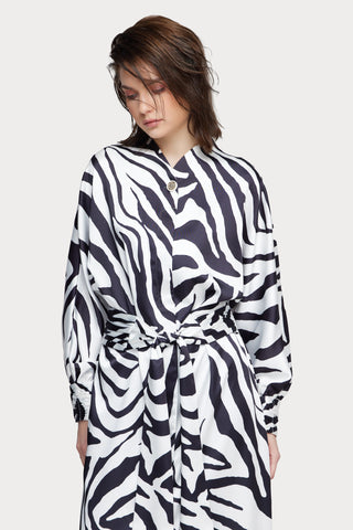 Monochrome Zebra Button-Up Midi Dress