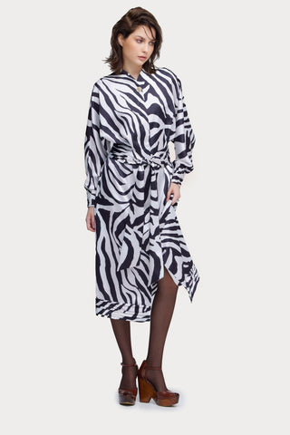 Monochrome Zebra Button-Up Midi Dress