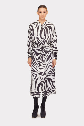 Monochrome Zebra Button-Up Midi Dress