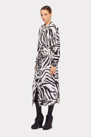 Monochrome Zebra Button-Up Midi Dress