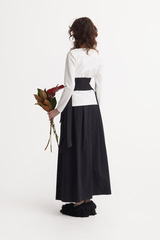 Obi-Inspired Waist Belt With Handcrafted Panels Black