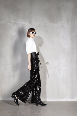Occasion Black Palazzo Sequin Trousers - Julia Allert
