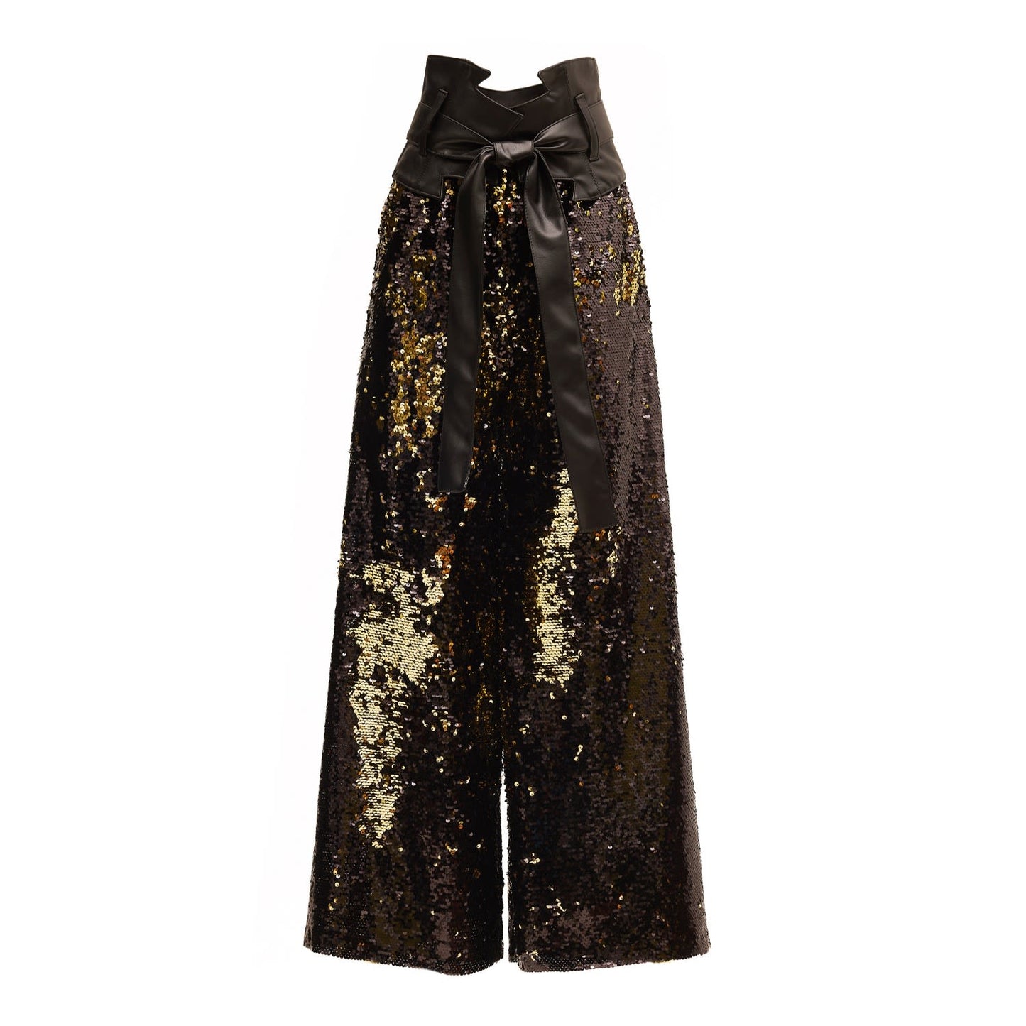 Palazzo Trousers With Double-Sided Sequins Black Gold