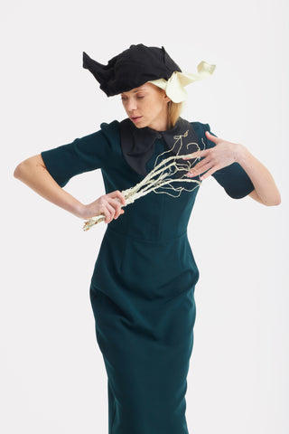 Polished Fitted Midi Short Sleeve Dress - Green