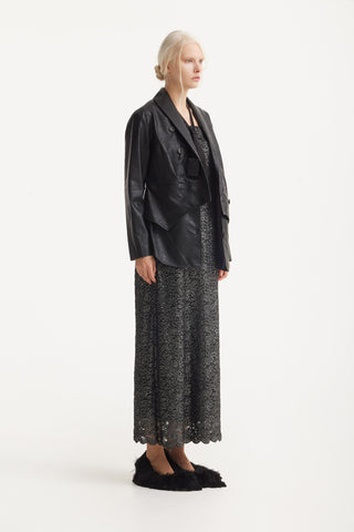 Croc-Effect Faux Leather Wrap Blazer Jacket – Black