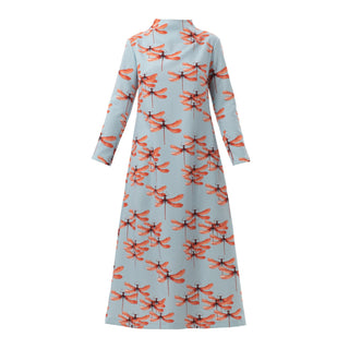 Dragonfly Print A-Line Light Blue Long Dress