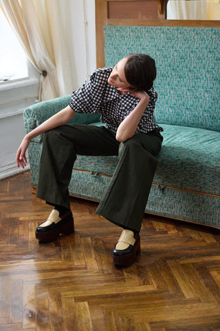 Olive High-Waist Wide-Leg Vintage Denim Pants - Julia Allert