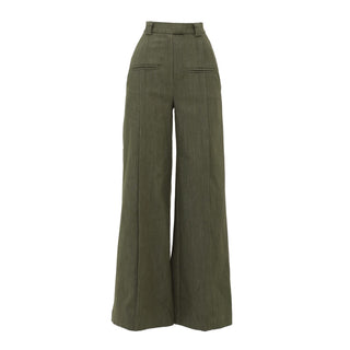 Olive High-Waist Wide-Leg Vintage Denim Pants