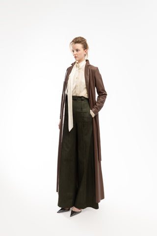 Olive High-Waist Wide-Leg Vintage Denim Pants