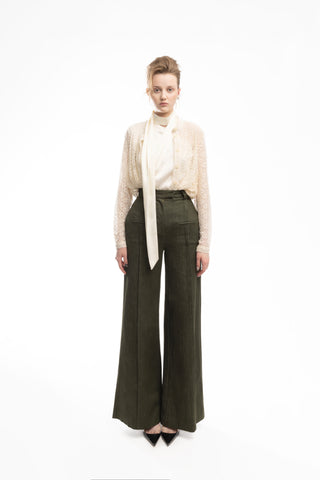 Olive High-Waist Wide-Leg Vintage Denim Pants
