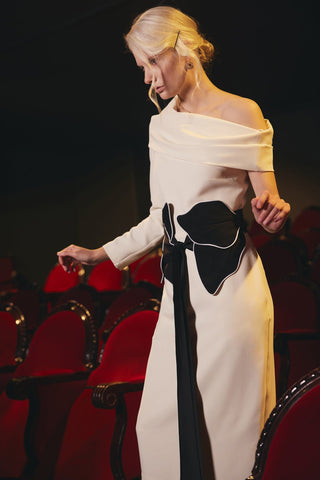 One Shoulder Cowl-Neck Midi Dress - Light Vanilla - Julia Allert
