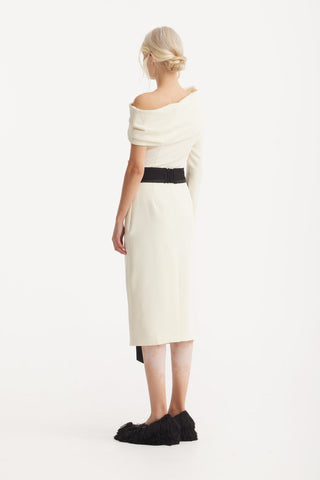 One Shoulder Cowl-Neck Midi Dress - Light Vanilla - Julia Allert