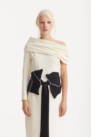 One Shoulder Cowl-Neck Midi Dress - Light Vanilla - Julia Allert