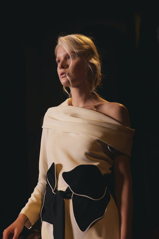 One Shoulder Cowl-Neck Midi Dress - Light Vanilla - Julia Allert