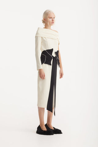 One Shoulder Cowl-Neck Midi Dress - Light Vanilla - Julia Allert