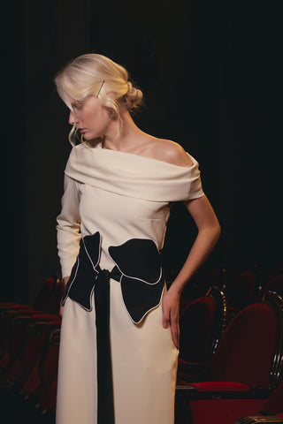 One Shoulder Cowl-Neck Midi Dress - Light Vanilla