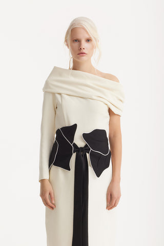 One Shoulder Cowl-Neck Midi Dress - Light Vanilla