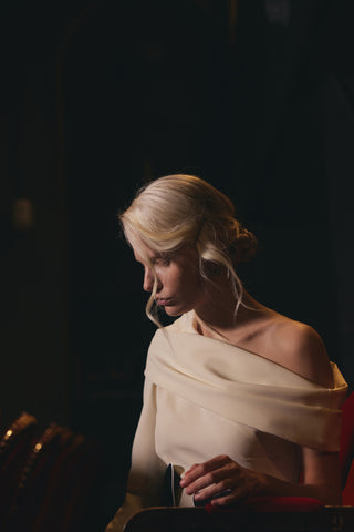 One Shoulder Cowl-Neck Midi Dress - Light Vanilla