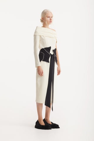 One Shoulder Cowl-Neck Midi Dress - Light Vanilla