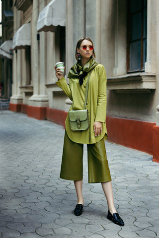 Oversized Button-Down Cotton Shirt Lime Green - Julia Allert