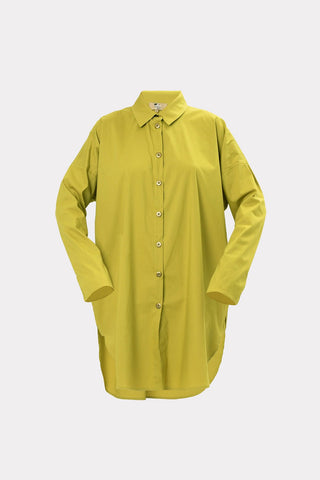 Oversized Button-Down Cotton Shirt Lime Green - Julia Allert