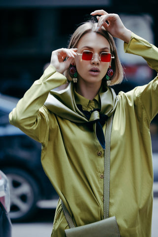 Oversized Button-Down Cotton Shirt Lime Green - Julia Allert