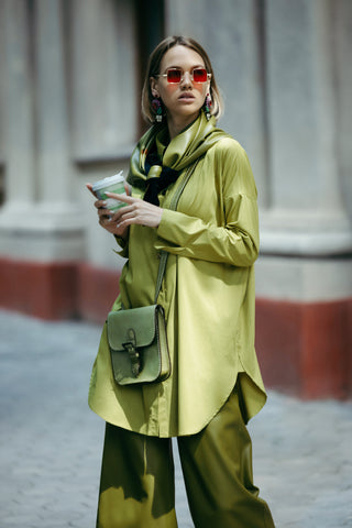 Oversized Button-Down Cotton Shirt Lime Green