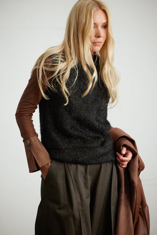 Warm Top With Cuffed Sleeves Melange Brown