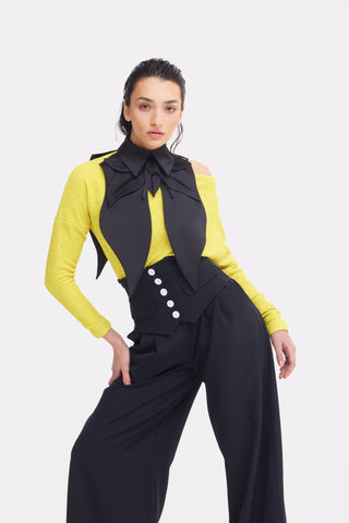 Oversized Satin Bib Collar - Black - Julia Allert