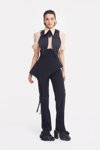 Oversized Satin Bib Collar - Black - Julia Allert
