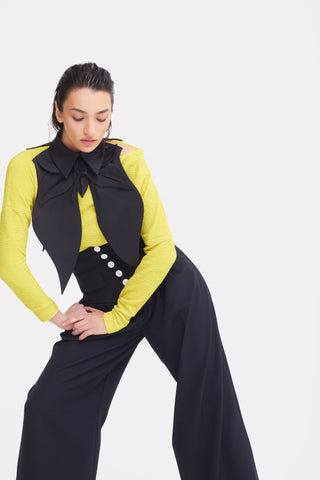 Oversized Satin Bib Collar - Black - Julia Allert