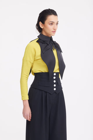 Oversized Satin Bib Collar - Black - Julia Allert
