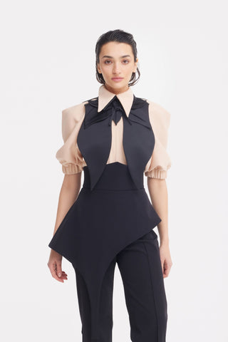 Oversized Satin Bib Collar - Black - Julia Allert