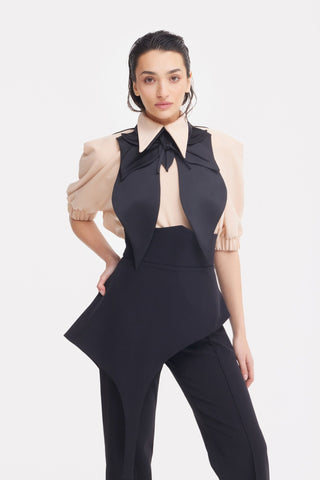 Oversized Satin Bib Collar - Black - Julia Allert