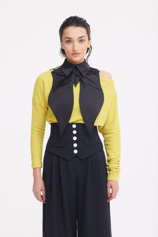 Oversized Satin Bib Collar - Black - Julia Allert