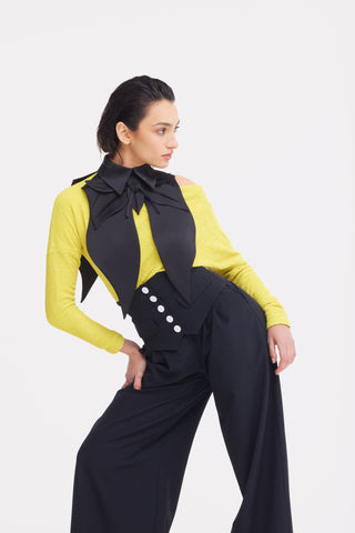 Oversized Satin Bib Collar - Black - Julia Allert