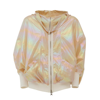 Oversized Zip-Up Bomber Jacket Holographic Shiny