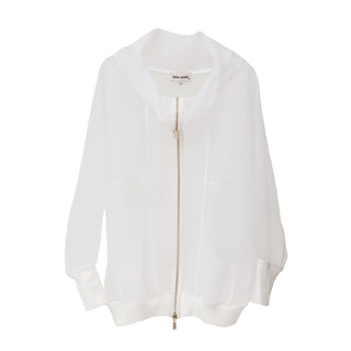 Oversized Zip-Up Organza Bomber Jacket White