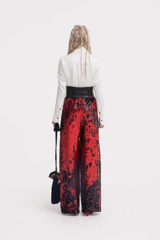 Palazzo Trousers With Double-Sided Sequins Black Red - Julia Allert