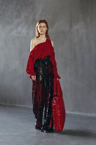 Palazzo Trousers With Double-Sided Sequins Black Red - Julia Allert