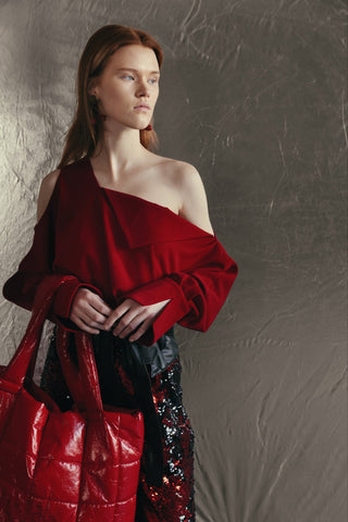 Palazzo Trousers With Double-Sided Sequins Black Red - Julia Allert
